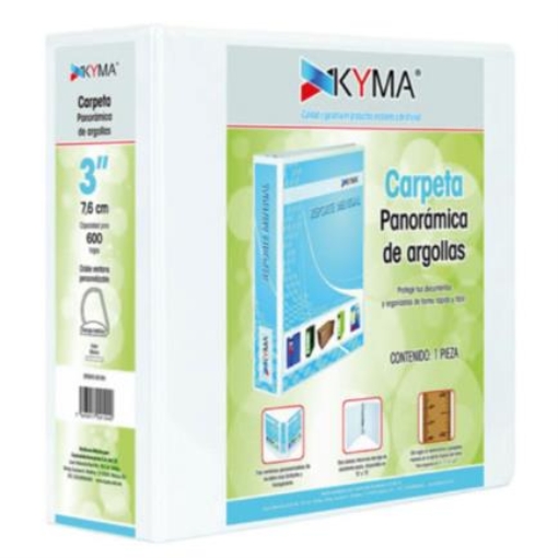 Imagen de Carpeta Panorámica Kyma de Vinil Tamaño Carta 3" Aro en "O" Blanca
