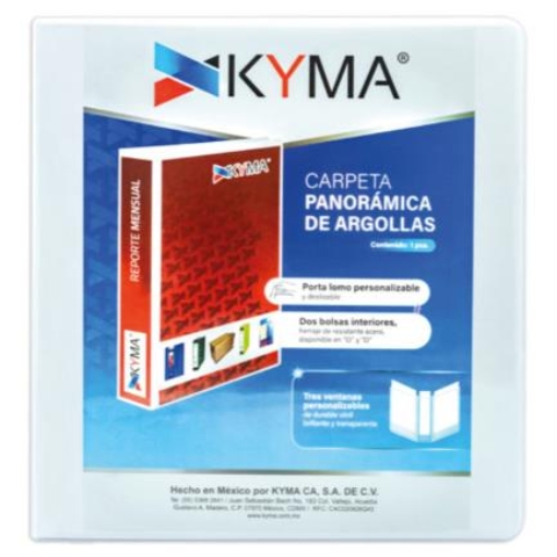 Imagen de Carpeta Panorámica Kyma de Vinil Tamaño Carta 1 1/2" Aro en "D" Blanca