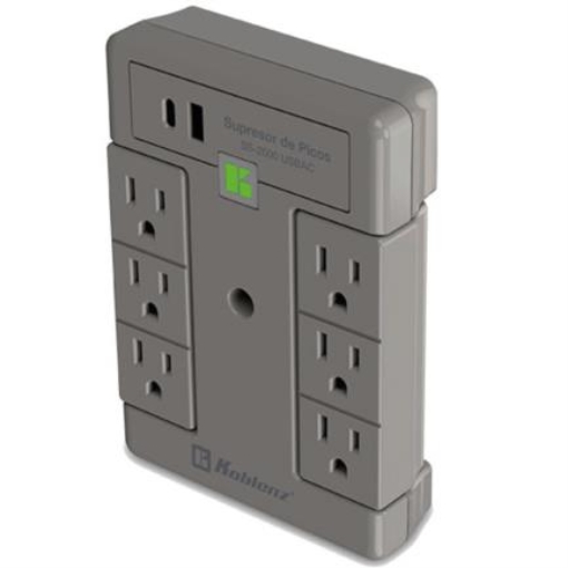 Imagen de MULTICONTACTO KOBLENZ SUPRESOR DE PICOS 2000 Joules 6 contactos guratorios 1 led 1 puertos USB A
