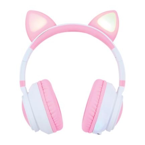 Imagen de DIADEMA VORAGO HPB-300K BLUETOOTH/3.5MM ROSA/BLANCO KITTEN RGB 6HRS