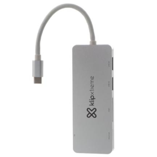 Imagen de HUB USB Klip Xtreme Tipo C HubPoint KCR-500 Concentrador de 5 puertos 2 USB 3.0  1 tipo C 1 Micro-SD 1 Tarjeta SDXC Color plateado