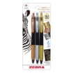 Imagen de Boigrafo Zebra decoshine retractil Punto fino 0.5 tinta gel colores surtidos metalicos caja c/3