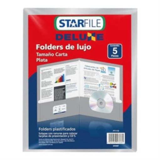 Imagen de FOLDER DELUXE PLASTIFICADO PLATA PAQ. C/5