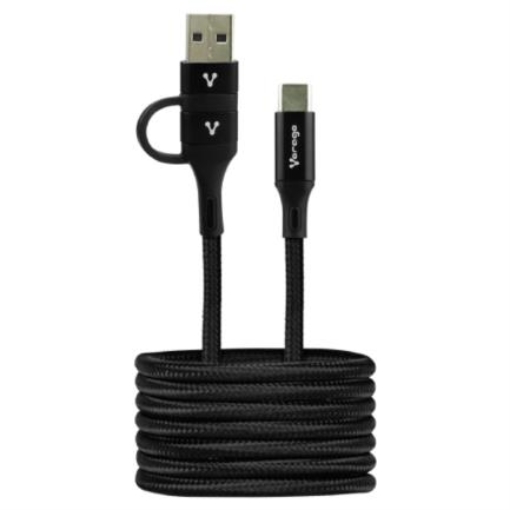 Imagen de Cable Vorago CAB-126 Tipo C a Tipo C con Adaptador a USB-A 60W Carga Rápida 1m Color Negro