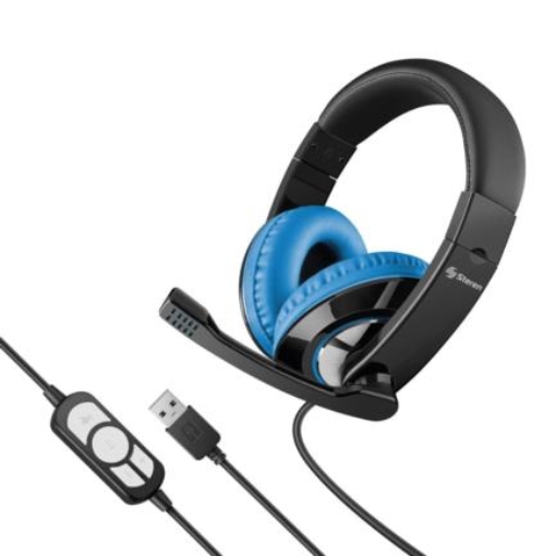 Imagen de Audífonos Steren Ultraconfort Multimedia USB con Micrófono Color Negro con Azul