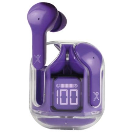 Imagen de Audífonos Inalámbricos Perfect Choice TWS Estuche Transparente ClearBeat con Indicador de Carga Color Morado