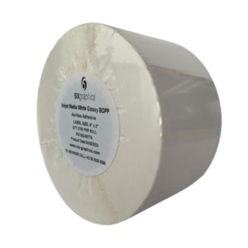 Imagen de Papel Six Graphics Bopp Blanco Brillante Adhesivo Acrilico Respaldo 4 x 2" Core 3 2870 Etiquetas por Rollo