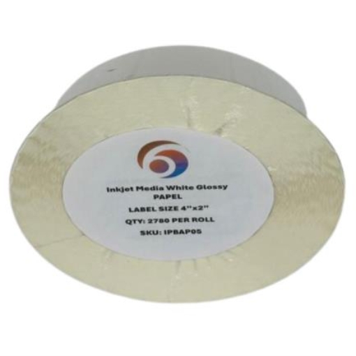 Imagen de Papel Six Graphics Blanco Brillante Adhesivo Acrilico Respaldo 4 x 2" Core 3 2780 Etiquetas por Rollo
