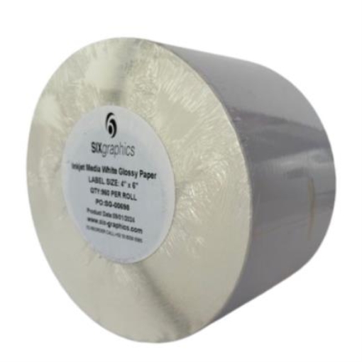 Imagen de Papel Six Graphics Blanco Brillante Adhesivo Acrilico Respaldo 4 x 6" Core 3 960 Etiquetas por Rollo