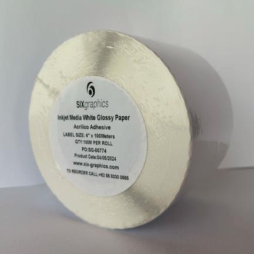 Imagen de Papel Six Graphics Blanco Brillante Adhesivo Acrilico Respaldo 4 x 100 Metros Largo Core 3
