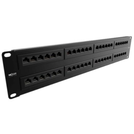 Imagen de Panel de Conexion Red Nexxt Solutions para Rack Cat5e 48 Puertos Pre-Configurado Sin Blindaje Tipo 110 Esmalte Negro