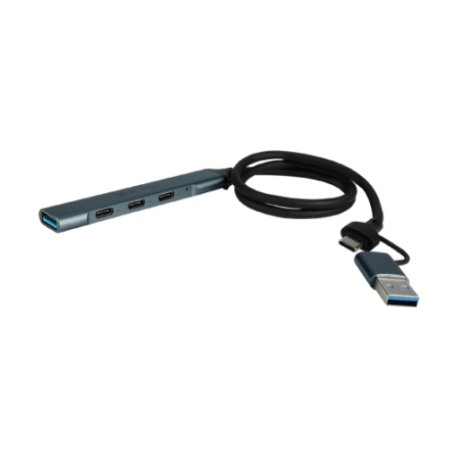 Imagen de CONCENTRADOR HUB VORAGO HU-205 SLIM 3 TIPO C + 1 USB 3.0 ADAPTADOR C Y USB