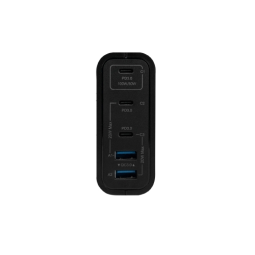 Imagen de CARGADOR DE PARED VORAGO AU-600 TIPO C 100W PD 5 PUERTOS QUICK CHARGE 3.0 NEGRO