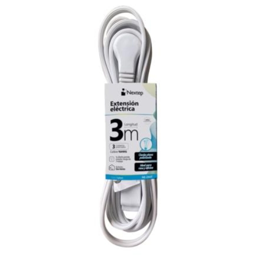 Imagen de Extension Electrica Nextep para Casa/Oficina 16AWG 3m Clavija Plana Blanca