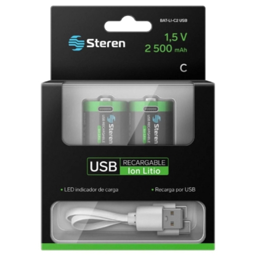 Imagen de Paquete de Baterías Steren Li-ion Recargables USB-C 1.5Vcc 2500mAh