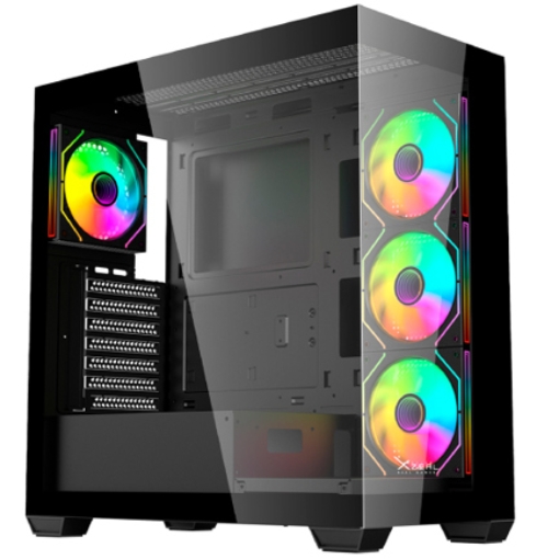 Imagen de Gabinete Gamer Mid Tower Xzeal  ATX Panel Der. Vidrio + Metal 2xUSB1.0 + 1xUSD3.0 + 3.5 mm + 4 ARGB Fans + 1 HUB Negro