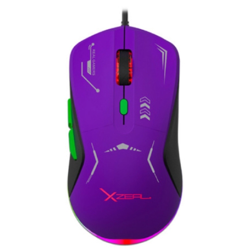 Imagen de Mouse Gamer XZ-401 RGB 7 200 Dpi 6 botones Conexion USB 1.5m Morado-Verde