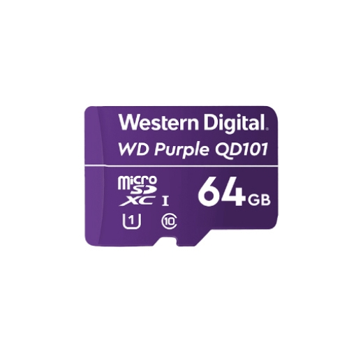 Imagen de Memoria Micro SD Western Digital Purple WDD64G1P0C64 GB Micro SC QD101- 1UHS Clase 10 para videovigilancia.