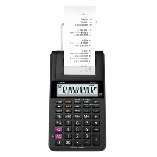 Imagen de Calculadora Casio con impresora tipo Sumadora HR-10RC negro pantalla LCD  Costo Venta y Margen 150 pasos