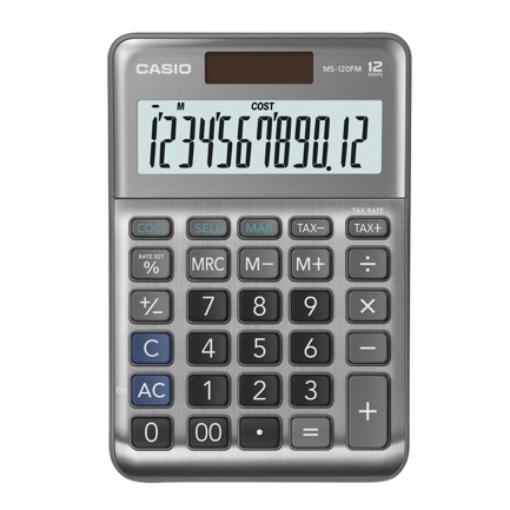Imagen de Calculadora de Escritorio Casio MS-120FM 12 digitos gris metalico calculo de costo venta y margen doble alimentacion