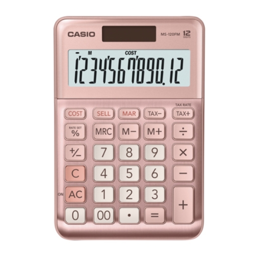 Imagen de Calculadora de Escritorio Casio MS-120FM-PK de 12 digitos rosa metalico costo venta y margen doble alimentacion