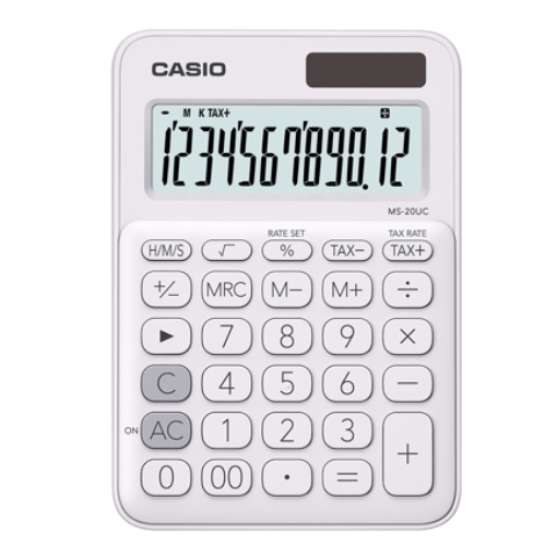 Imagen de Calculadora de Escritorio Casio MS-20UC de 12 digitos blanca calculo de impuestos y de tiempo doble alimentacion