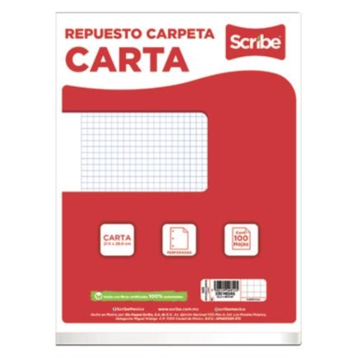 Imagen de Paquete de Hojas Scribe Tamaño Carta Cuadro Chico (C5) 100 Hojas