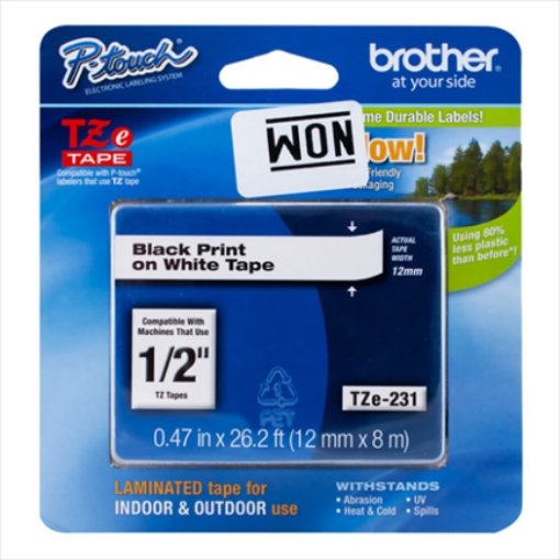 Imagen de CINTA BROTHER TZ-231 NEGRO/BLANCO 12MM PT320/340/520/540