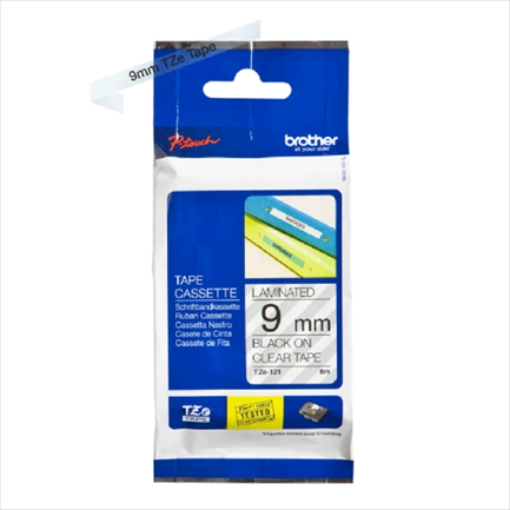 Imagen de CINTA BROTHER TZ-121 NEGRO/TRANSPARENTE 9MM PT 300/310B/330