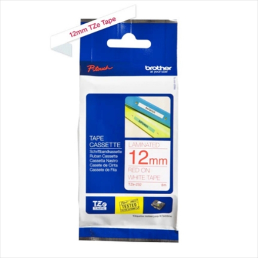 Imagen de CINTA BROTHER ROJO/BLANCO 12MM