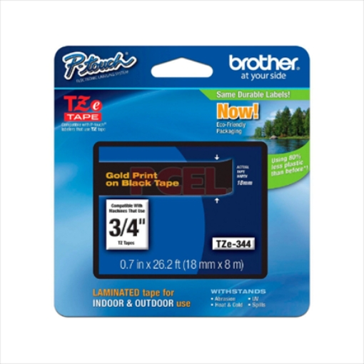 Imagen de CINTA BROTHER TZ-344 NEGRA/ORO 18MM