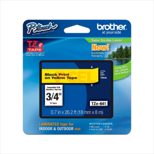 Imagen de CINTA BROTHER TZ-641 NEGRO/AMARILLO 18MM PT300/310B/330/530