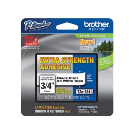 Imagen de CINTA BROTHER TZES241 NEGRO SOBRE BLANCO 18 MM EXTRA RESISTE