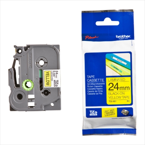 Imagen de CINTA BROTHER TZ-651 NEGRO/AMARILLO 24MM PT300