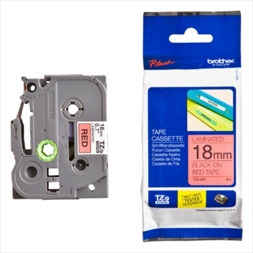 Imagen de CINTA BROTHER TZ-441 NEGRO/ROJO 18MM PT300/310B/330/530