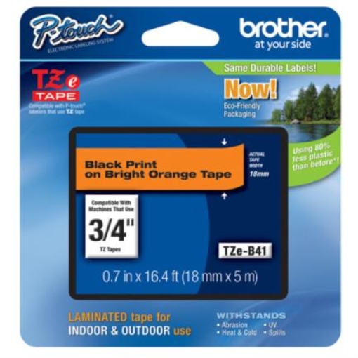 Imagen de CINTA BROTHER TZ-B41 NEGRO/NARANJA 18MM PT300/310B/330/530