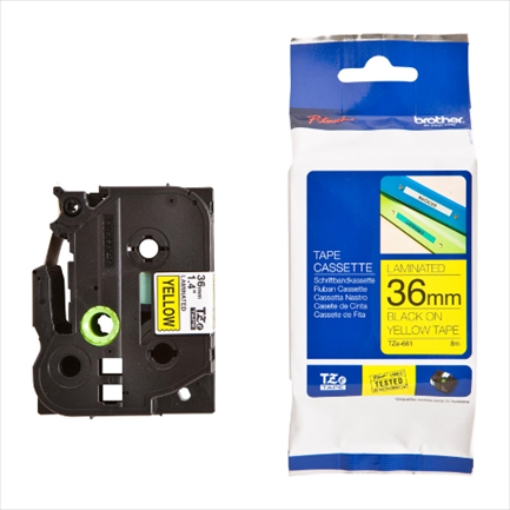 Imagen de CINTA BROTHER TZ-661 NEGRO/AMARILLO 36MM PT530