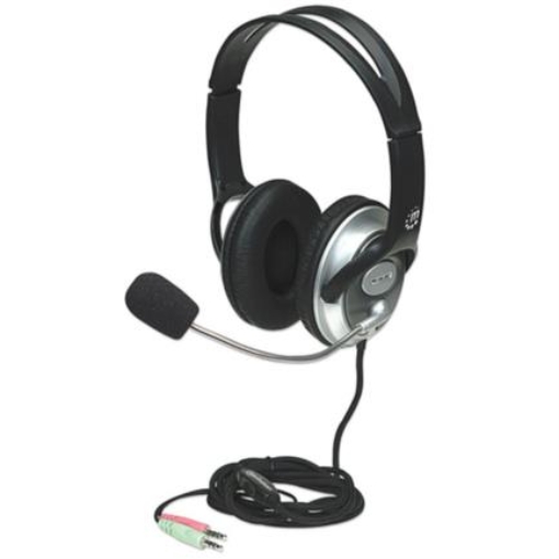 Imagen de Audífonos Manhattan Estéreo Clásicos Micrófono Extensión Metálica Flexible Color Negro-Plata