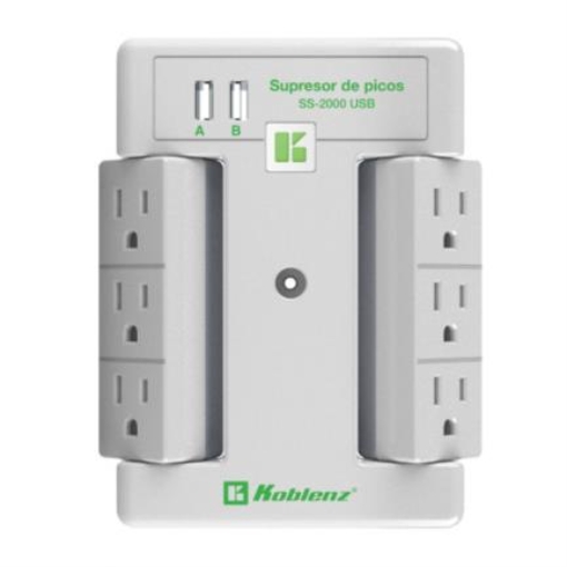 Imagen de Supresor Picos Koblenz SS2000 USB 2000 Joules 6 Contactos 2 Puertos USB