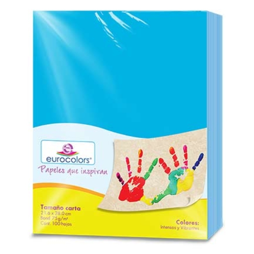 Imagen de PAPEL CORTADO EUROCOLORS CARTA AZUL CELESTE C/100