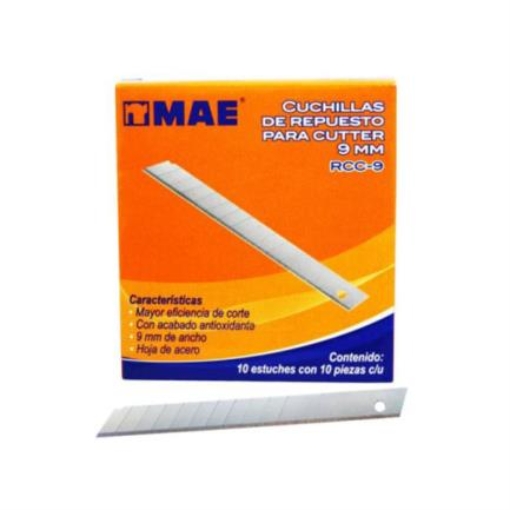 Imagen de CUCHIILAS REPUESTO MAE CUTTER 9 mm C/10 ESTUCHES