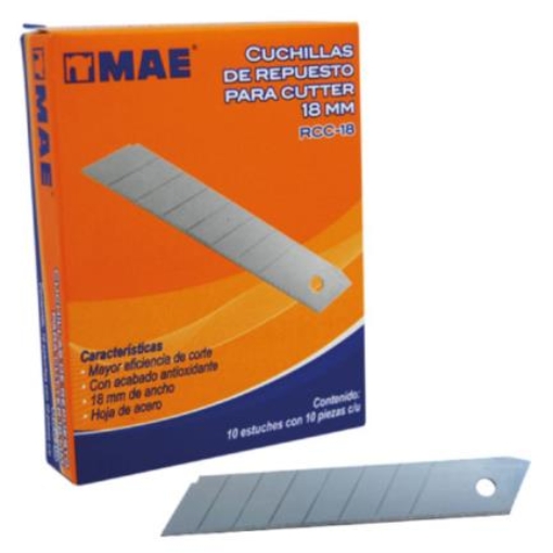 Imagen de CUCHIILAS REPUESTO MAE CUTTER 18mm C/10 ESTUCHES