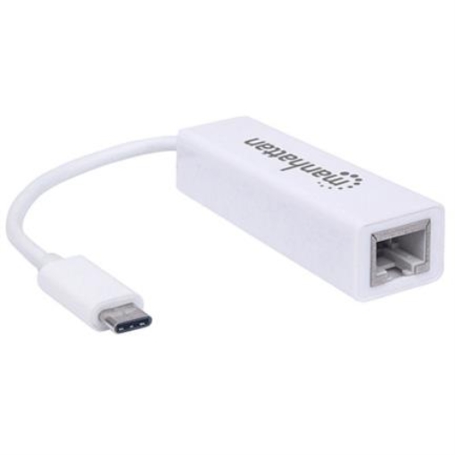 Imagen de Adaptador Manhattan USB C 3.1 a Red Gigabit 10/100/1000 Mbps Color Blanco