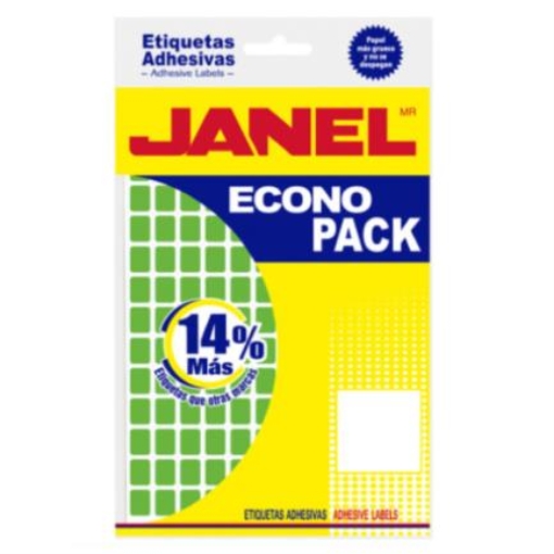 Imagen de Etiquetas Adhesivas Janel Econopack No 4 Verde 8mm x 20mm C/1008 Etiquetas por Sobre