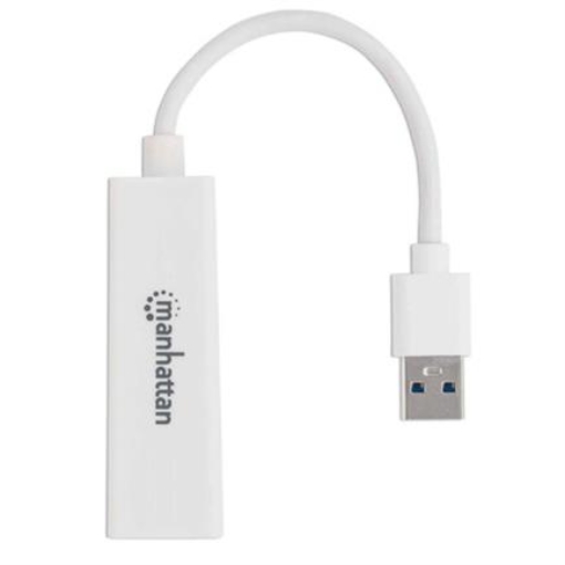 Imagen de Adaptador Manhattan Súper Velocidad USB 3.0 a RJ-45 GB Ethernet Color Blanco