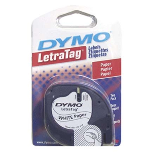 Imagen de CINTA ETIQUETADORA DYMO LETRATAG NEGRO SOBRE BLANCO PAPEL