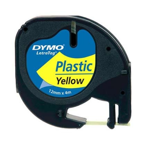 Imagen de CINTA ETIQUETADORA DYMO LETRATAG NEGRO SOBRE AMARILLO PLASTI