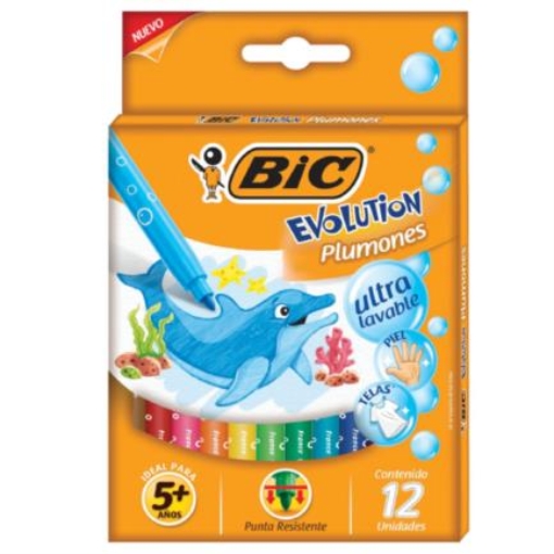 Imagen de Plumones BIC Evolution Ultra Lavables Colores Surtidos C/12 Pzas