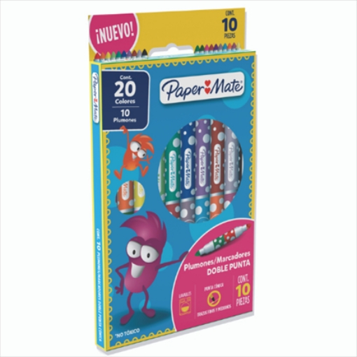 Imagen de Plumones Papermate Doble Punta Colores Surtidos C/10x20