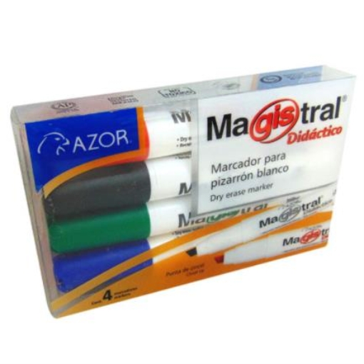 Imagen de MARCADOR MAGISTRAL DIDACTICO COLORES PIZARRON BCO C/4 PZAS